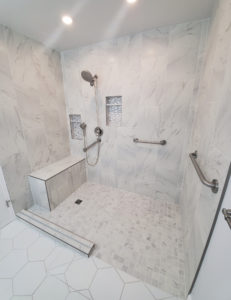 A remodeled walk-in shower.