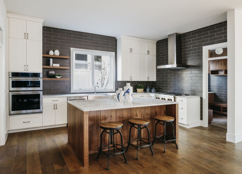 Kitchen remodel with new island and wood floors