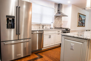 Stainless steel appliances and new countertops.