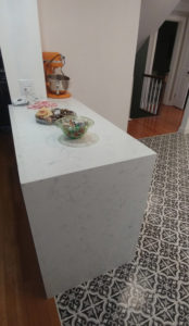 A stone countertop in a home.