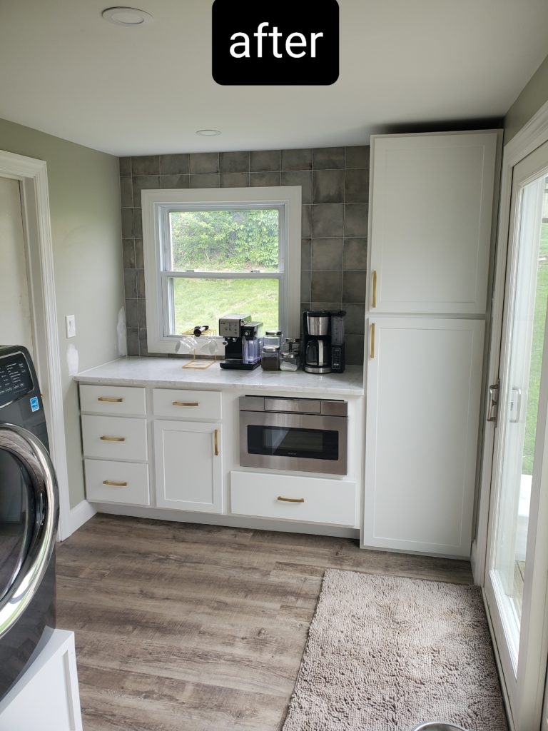 Redesigned laundry room with kitchen amenities